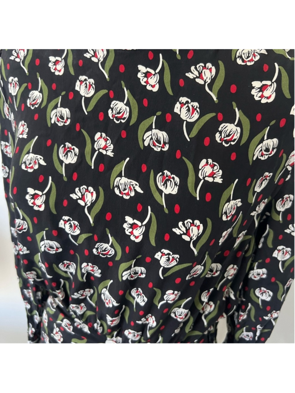 Veronica Beard Cadence floral Ruched Midi Dress High Neck Long Sleeve Black S - Picture 4 of 12